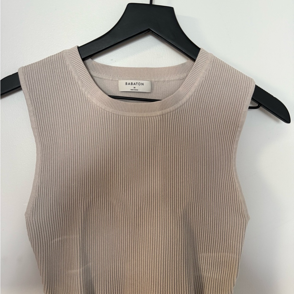 Babaton Tan Ribbed Sleeveless Tank Top